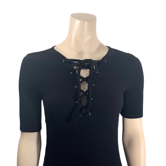 3/$30 - Harlow Black Ribbed Tie Front Dress Size M - Picture 3 of 7
